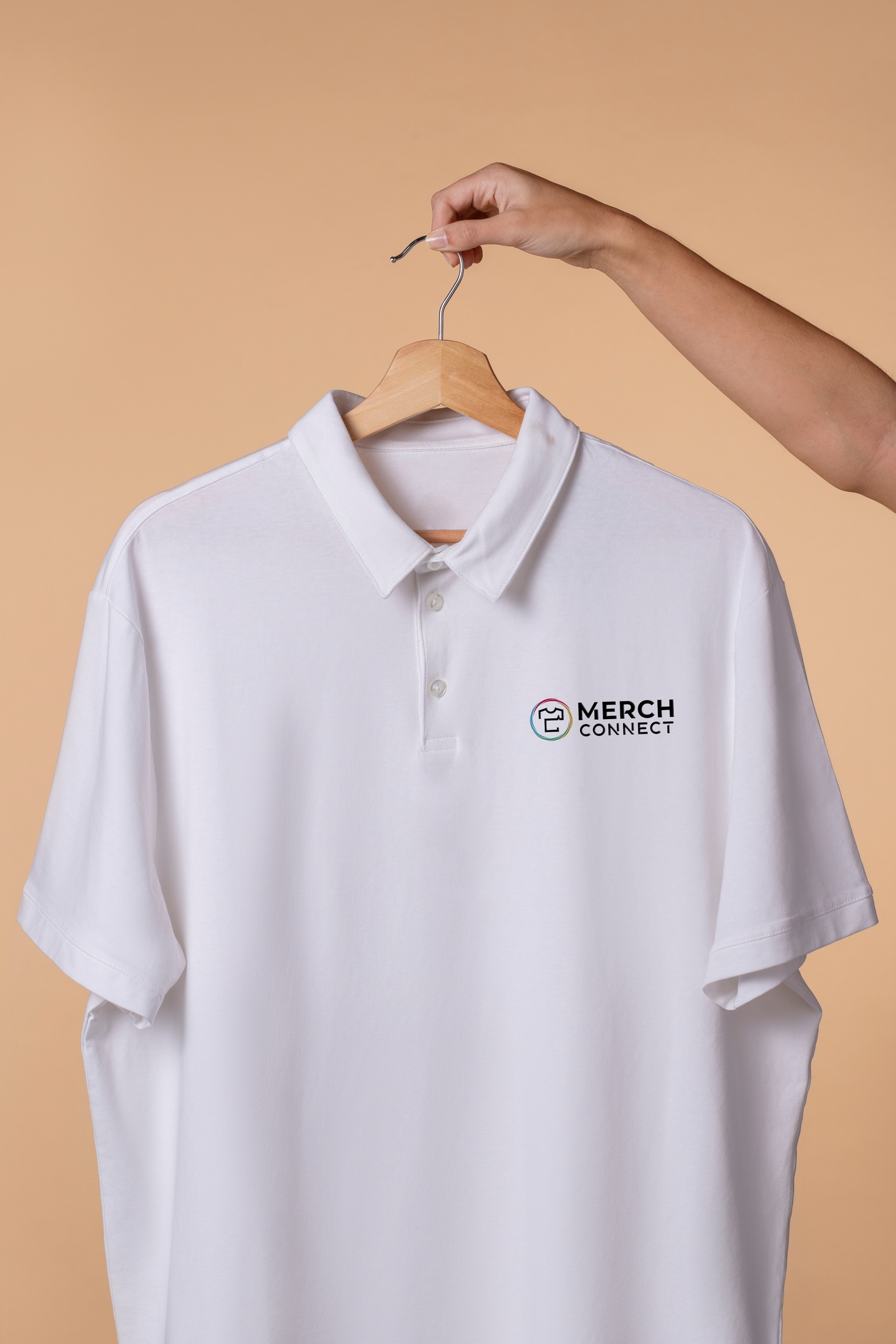 White polo shirt on a hanger